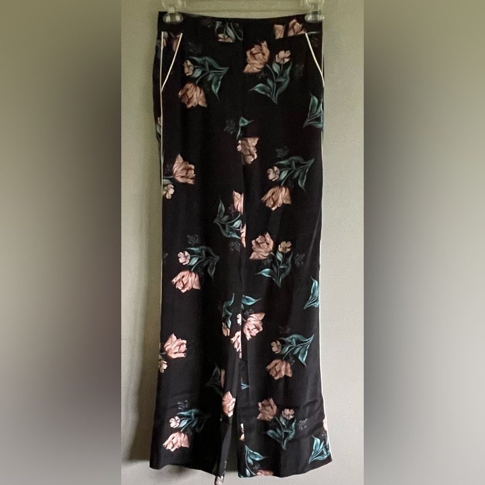 NICHOLAS Black Floral Silk Pants Size 2